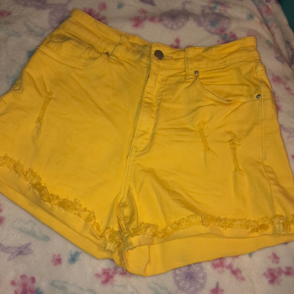 Yellow Angel Kiss Denim shorts.